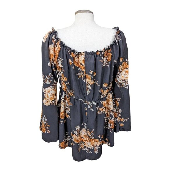 Fairy Goth Top Womens Plus 2XL Black Brown Floral Cottage Y2K Bell Long Sleeve - Picture 5 of 9